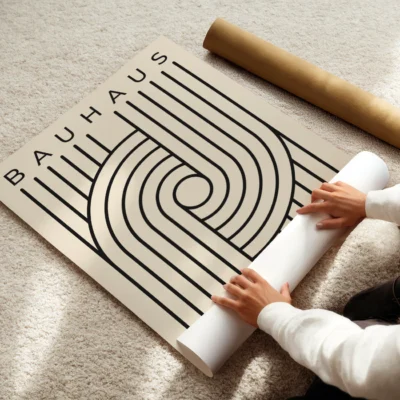 Modernist geometric poster abstract black curves forming loop