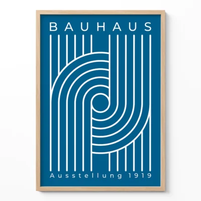 Modernist Geometric Poster – Linear Harmony Blue Bauhaus Print