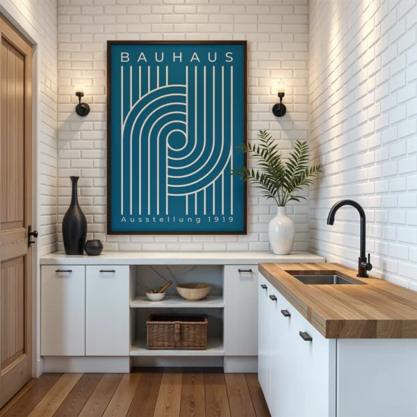 Modernist Geometric Poster – Linear Harmony Blue Bauhaus Print