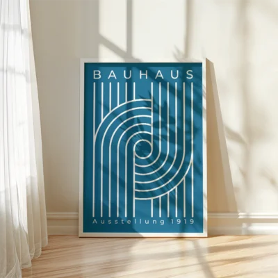 Modernist geometric poster Bauhaus poster looped white lines on blue