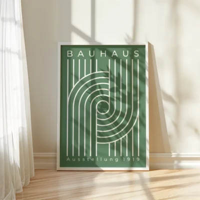 Bauhaus 1919 poster Bauhaus poster simple white curves on green