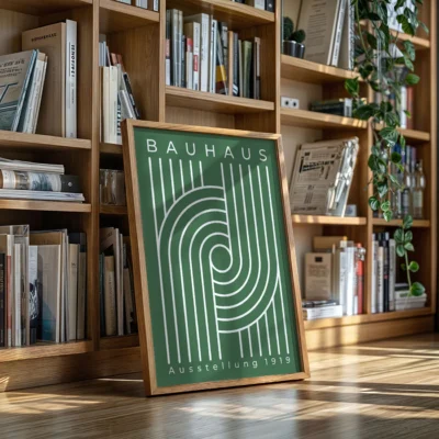 Bauhaus 1919 poster abstract white stripe spiral on green
