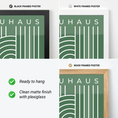 Bauhaus 1919 poster modern white spiral design on green canvas