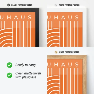Bauhaus 1919 poster minimal white spiral pattern on orange backdrop