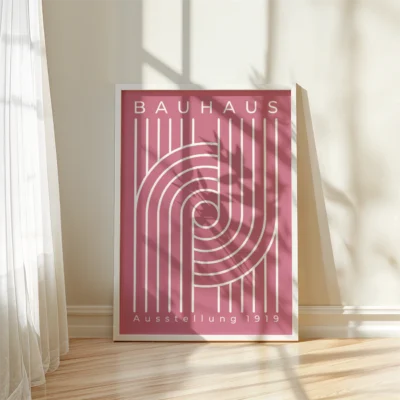 Bauhaus 1919 poster Bauhaus poster abstract white loops on pink