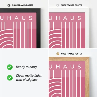 Bauhaus 1919 poster modern white curves over pink backdrop