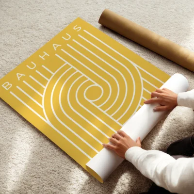 Bauhaus Ausstellung minimalist white spiral on yellow poster