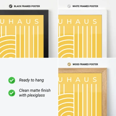 Bauhaus Ausstellung modern white lines forming swirl on yellow poster