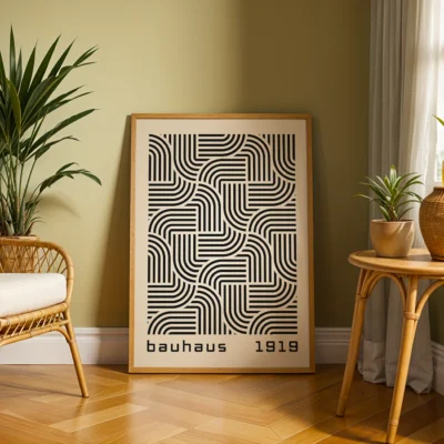 Modern wall art black curved stripes on cream background