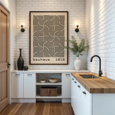 Modern wall art Bauhaus poster geometric black lines pattern