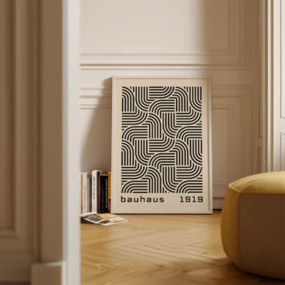 Modern wall art abstract black stripe maze on cream