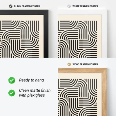 Modern wall art minimalist black curves weaving design on cream