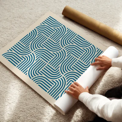 Modern wall art bold blue curves on cream poster