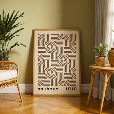 Modern wall art brown curved stripes on cream poster
