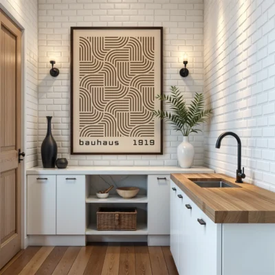 Modern wall art Bauhaus poster geometric brown lines pattern