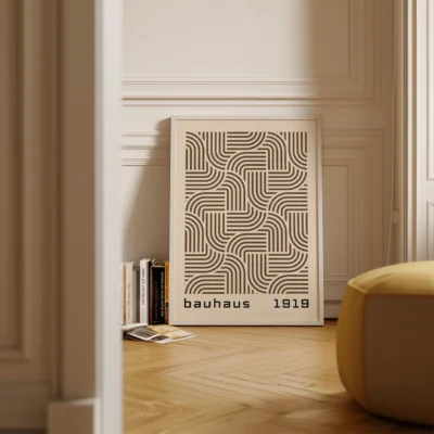 Modern wall art abstract brown loop design on cream background