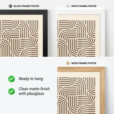Modern wall art minimalist brown curves forming maze on cream background