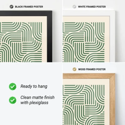 Abstract minimalist wall art playful green curves weaving design on cream