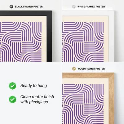 Mid Century modern wall decor minimalist purple spiral pattern on cream