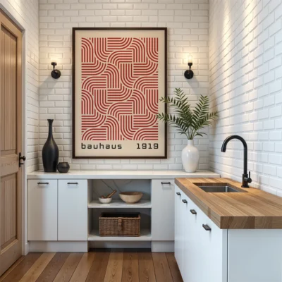 Simple Mid Century modern wall decor art print inspired by Bauhaus poster style