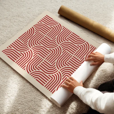 Cheerful Mid Century modern wall decor print with Retro Lines curved pattern