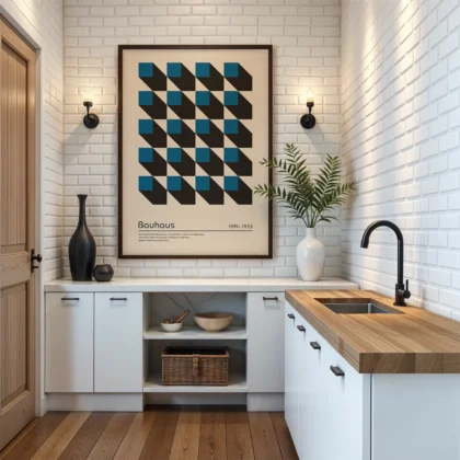 Bauhaus Wandbild – Blaue Quadrate