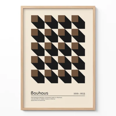 Geometric Wall Decor – Brown Bauhaus Poster Cubic Perspective