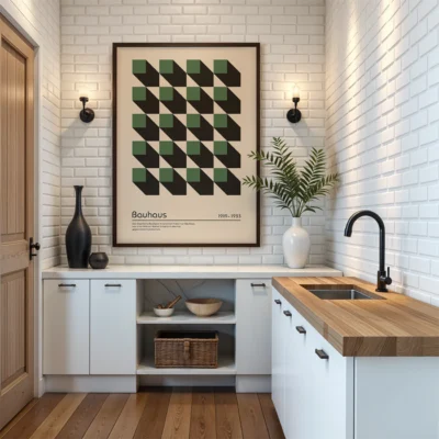 Bauhaus poster green geometric abstract wall art for office or home