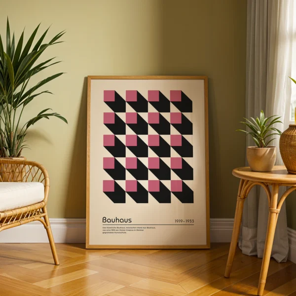 Geometric Abstract Wall Art – Pink Bauhaus Poster