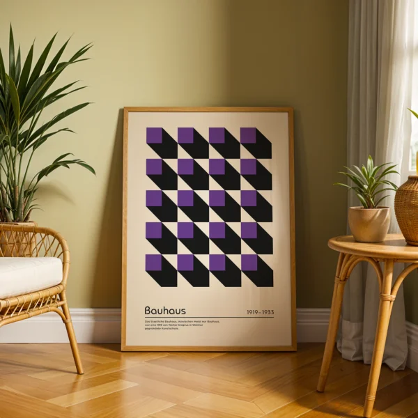 Abstract Living Room Wall Art – Purple Bauhaus Poster
