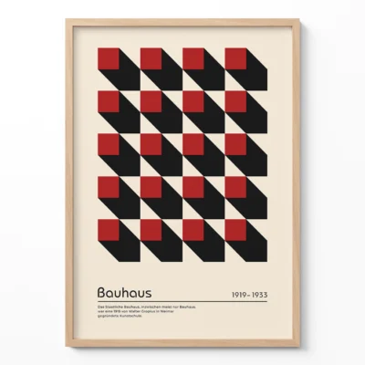 Abstract Living Room Wall Art – Red Bauhaus Poster