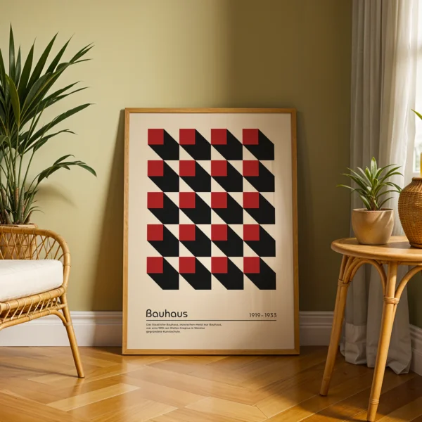 Abstract Living Room Wall Art – Red Bauhaus Poster