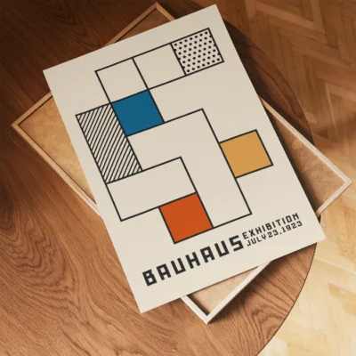 Cheerful minimalist wall decor design inspired by Bauhaus poster style