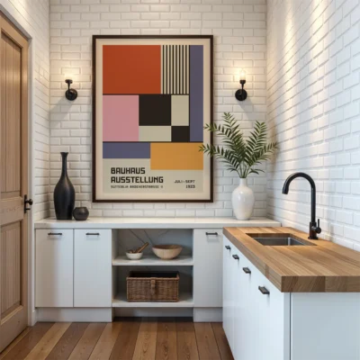 Bauhaus poster with Mid Century modern abstract art