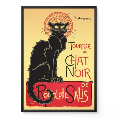Vintage Tournee du Chat Noir poster featuring a black cat and bold text