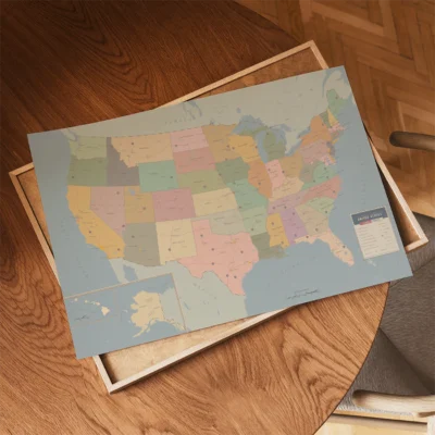 Political map of the United States with color-coded states and an inset of Alaska and Hawaii