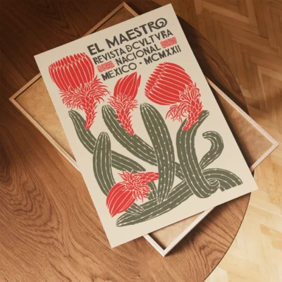 Vintage magazine cover with illustrated flowers and cacti, titled 'El Maestro'.