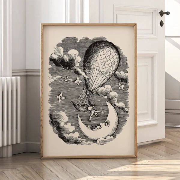 Vintage Moon Poster – Balloon Fantasy Art