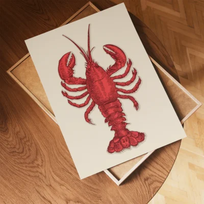 Illustration of a red lobster on a cream background