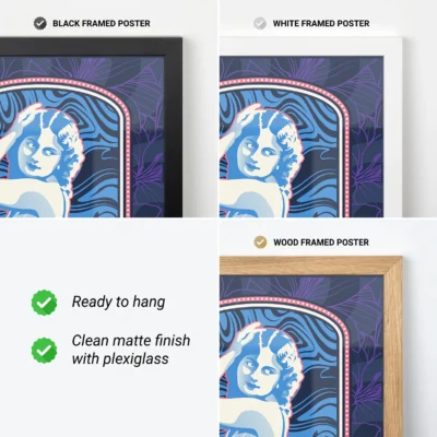 Three framed art posters in black, white, and wood styles, showcasing their design and features.