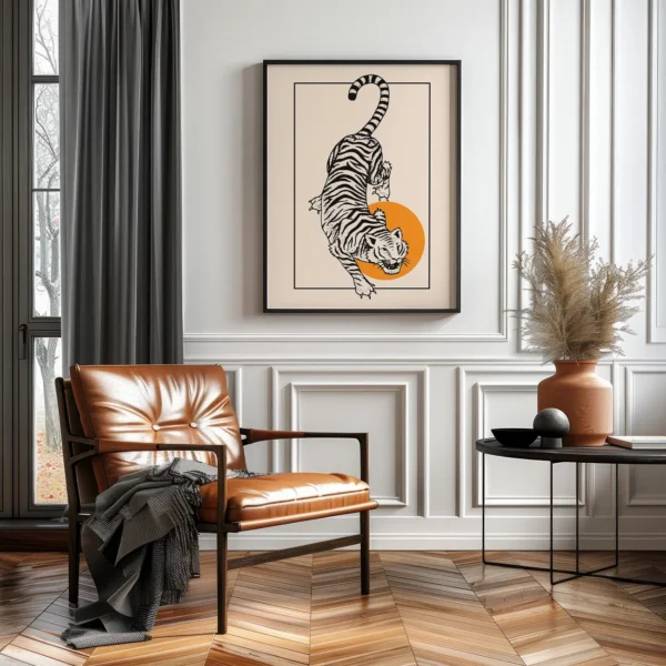Japanese Tiger Wall Art Poster – Minimalist Retro Print