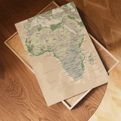 Map of Africa displaying countries and geographical features in muted colors