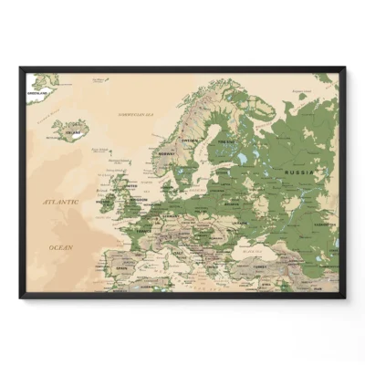 Map of Europe with geographical features and country names