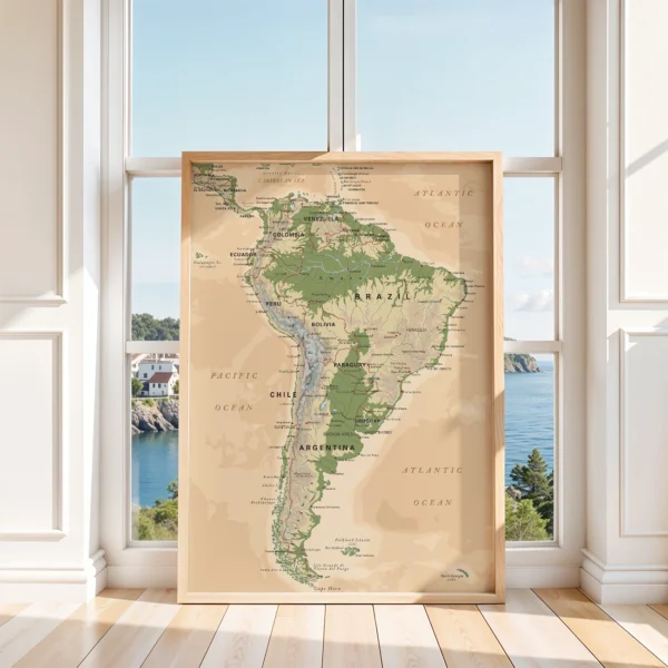 Vintage Map of South America Poster – Retro Art Print Vintage South America Map Print – Retro Wall Poster