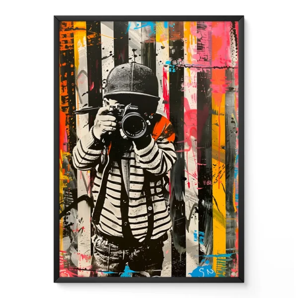 Banksy Style Wall Art – Graffiti Kid Photographer Poster