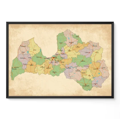 Retro Latvia Map Wall Art