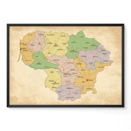 Retro Lithuania Map Wall Art