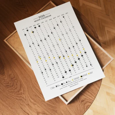 2026 Moon Calendar showcasing monthly moon phases