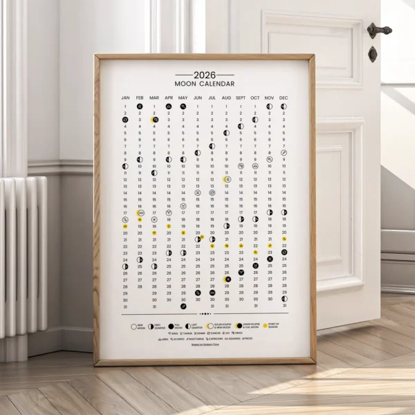 2026 Moon Phases Calendar – Eastern Time Lunar Poster