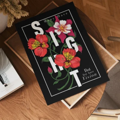 Inspirational poster with flowers and quote about vision